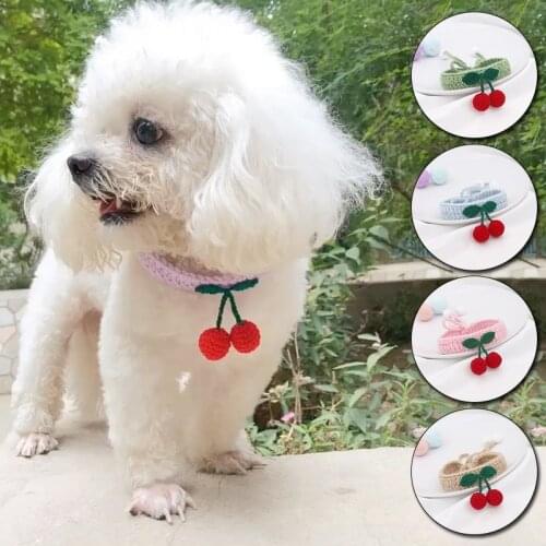 Hand-Woven Dog Collar Cute Cherry Adjustable Cat And Dog Scarf Collar Puppy Necklace Pet Supplies
