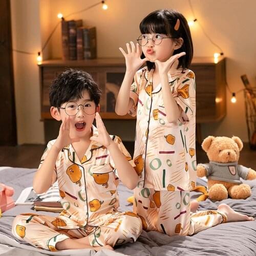 New Childrens Pajamas Set Summer Silk Baby Kids Pjs Nightwear Cartoon Satin Girls Sleepwear Thin Cute Boys Clothes Suit Pijama