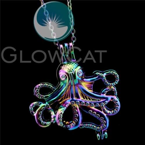 R-C184 Rainbow Color Octopus Beads Cage Pendant Aromatherapy Perfume Diffuser Stone Pearl Cage Locket Necklace