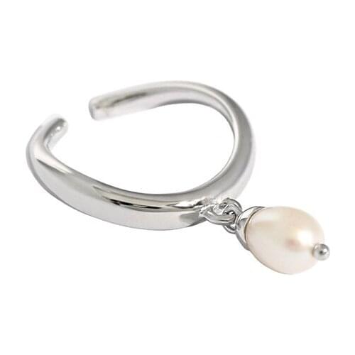 925 Sterling Silver Freshwater Pearl Adjustable Ring Gift For Women Luxury Geometric Minimalist Gold 2021 Trend Fine Jewelry