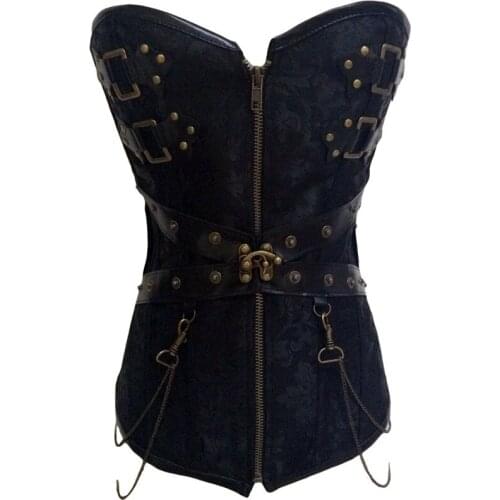 Sexy Body Shaping Vintage Zipper Overbust Gothic Corselet Black Front Zipper Punk Vest Corset Women Bustier