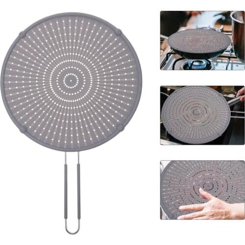 Silicone Splatter Sn Guard Nonstick Oil Grease Pan Lid Oil-Proof Splash Cover Frying Protection Mat Non-Slip Handle Pot Lid