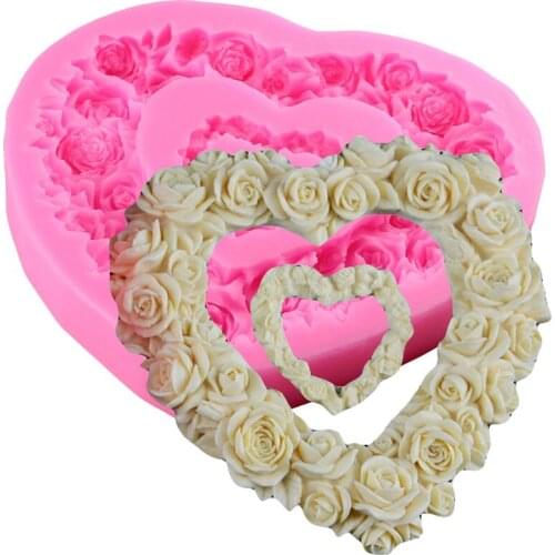 Rose Flower Heart Shape Silicone Resin Mold Wedding Chocolate Mould Fondant Cake Decorating Tools Polymer Clay Candy Molds