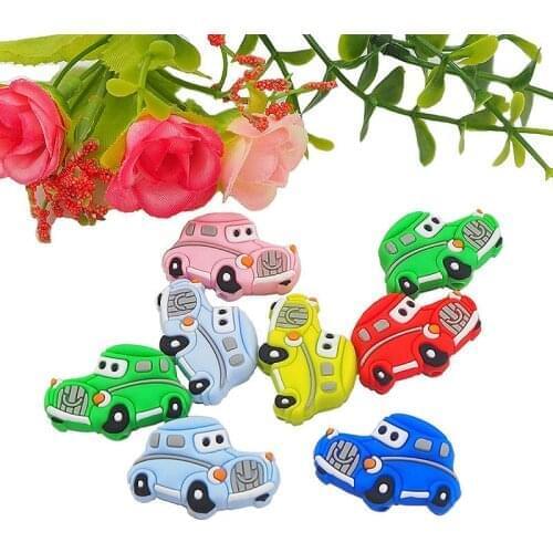 Chenkai 50PCS Silicone Car Beads Baby Nursing Pacifier BPA Free DIY Soothing Pendant Bracelet Necklace Toy Accessories
