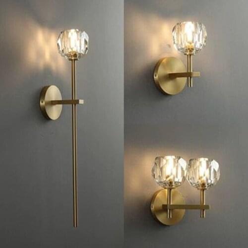 Nordic Copper Crystal LED Wall Sconce Ball Loft Wall Lamp Brass Wall Lights crystal Bedside Lamp for Home Decor Wedding Fixture