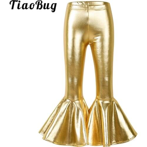 TiaoBug Kids Baby Girls Glossy Metallic Flare Pants Leggings Ballet Tights Stage Performance Dancewear Halloween Mermaid Costume