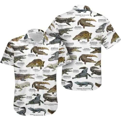 Tropical Hawaiian Shirt Fierce Crocodile 3D Printing Mens Casual Shirt Unisex Lapel Short-sleeved Shirt CS14