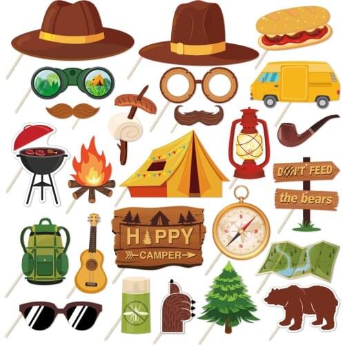 DIY Outdoor Camping Barbecue Fun Party Decorations Photo Booth Props Happy Camper Birthday Party Supplies Photobooth Props