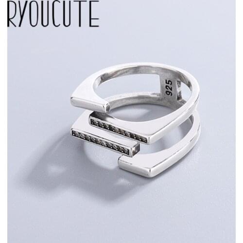 Punk Vintage Black Crystal Ring For Women Men Adjustable Size Geometric Rings Exquisite Creative Jewelry Wholesale 2021