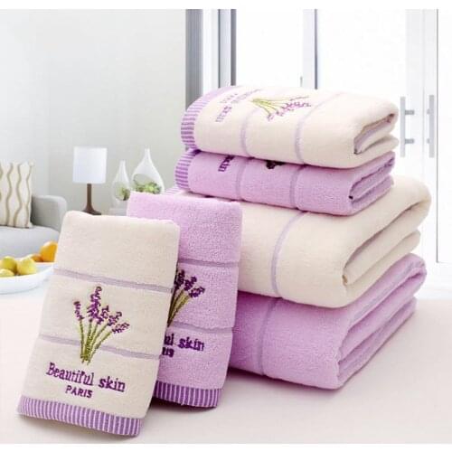 Purple Lavender Embroidered Towels High Quality Cotton Large Bath Soft Absorbent Beach Face Set for Women