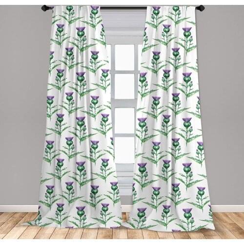 Thistle Curtain Hand-Drawn Watercolor Effect Botanical Print of Milk Thistle Plant Window Treatment Living Room Bedroom
