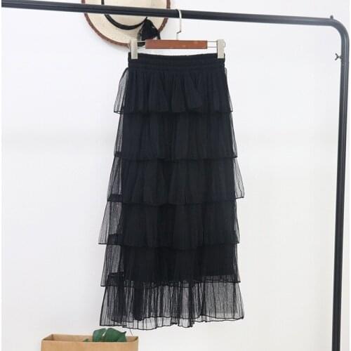 Zuolunouba 2019 New Summer Half-length Skirt Female Gauze Fairy Cake Skirt Women With High Waist Casual Lace Skirts Empire
