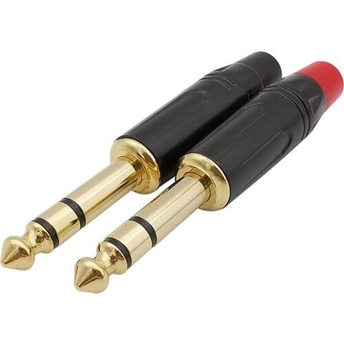 2Pcs Brass 6.35mm 3 Pole Dual Channel Stereo Audio Jack Amplifier Microphone DIY Plug 1/4'' Solder Jack Male Plug Connector