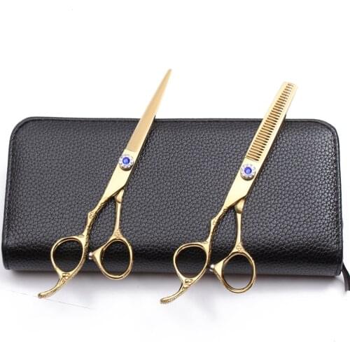 2Pcs Left Hand 5.5" Customize Logo 440C Hairdressers Scissors Cutting Shears Thinning Scissors Professional Hair Scissors C8002