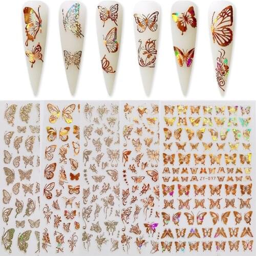 2Pcs 3D Butterfly Nail Art Stickers Laser Effect Hollow Butterfly Adhensive Transfer Nail Foils Decals Nail Decoration Tips