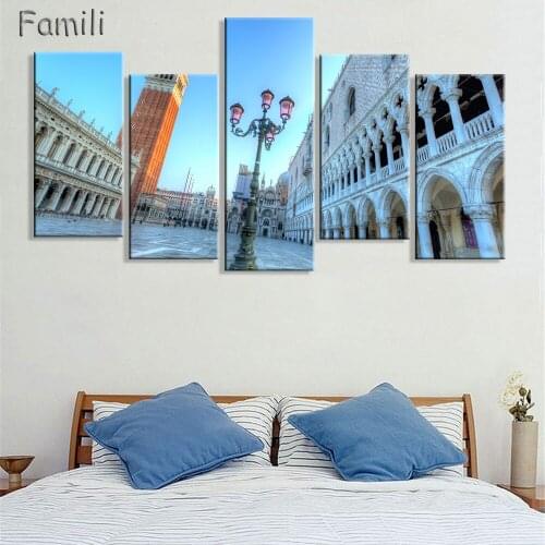 5pcs Unframed Canvas Wall Art for Wall Decor Home Decoration Seaside Castle Nature Canvas Paintings Modern Venice Print Art