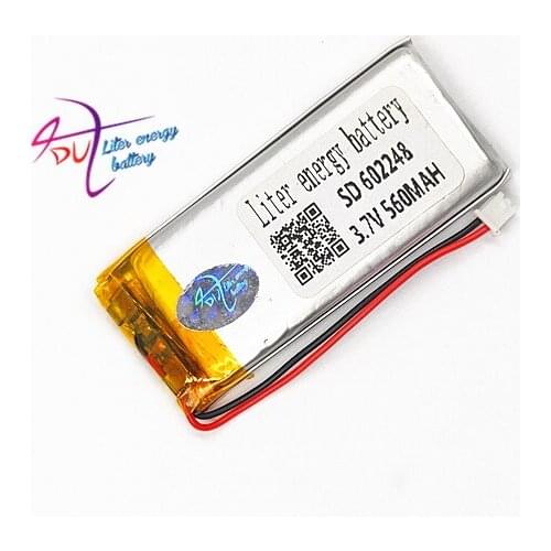 602248 JST 1.25mm 2 pin 3.7V 560mAh Lithium Polymer LiPo Rechargeable li ion Battery For Mp3 MP4 MP5 Speaker GPS PSP Vedio game