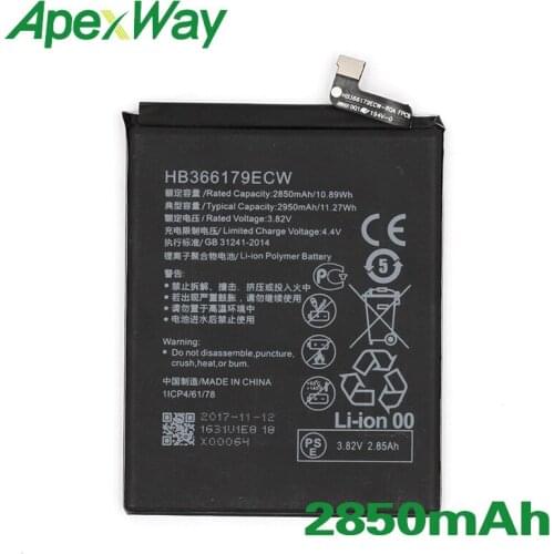 ApexWay 2PCS/lot HB366179ECW 2850mAh Phone battery for Huawei Nova 2 PIC-AL00 PIC-TL00 PIC-L29 PIC-LX9 PIC-L09