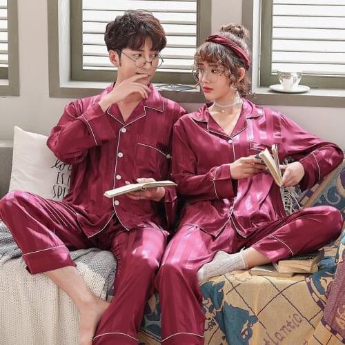 Satin Silk Sexy Womens Pajamas Set For Mens Kimono Pajama Cozy Soft Long Sleeve Sleepwear Nightgown Couples Pyjamas Home Clothes