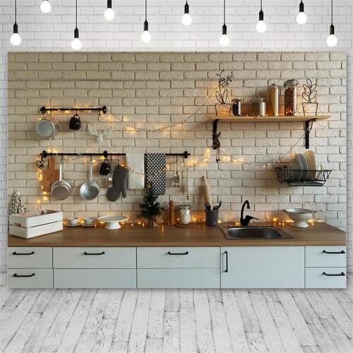 Avezano Backdrops Winter Merry Christmas Kitchen Cabinet Plate Bowl Glove Light Decor Kids Photography Backgrounds Photo Studio