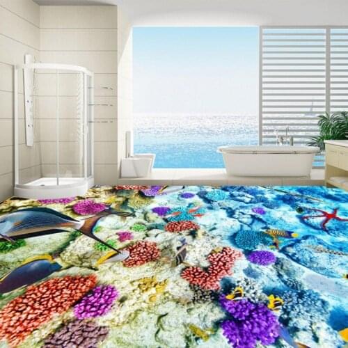 Free Shipping Colorful underwater world floor decorative stickers wallpaper street sqaure meeting room waterproof floor mural