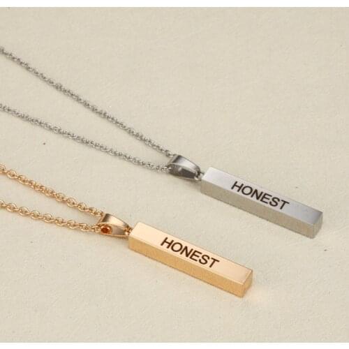Stainless Steel Honest Letter Stick Pendant Necklace 5*30mm Gold Unisex Simple Geometric Women Jewelry Can Engrave LOGO
