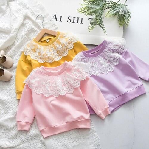 DFXD Toddler Clothes Spring Casual Girls Long Sleeve Lace Collar T-Shirt Korean Baby Kids Pullover Tops Children Cotton Shirts