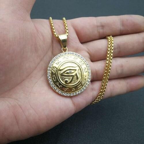 Egyptian The Eye of Horus Pendant Necklace For Women/Men Gold Color Stainless Steel Evil Eyes Necklace Egypt Round Jewelry