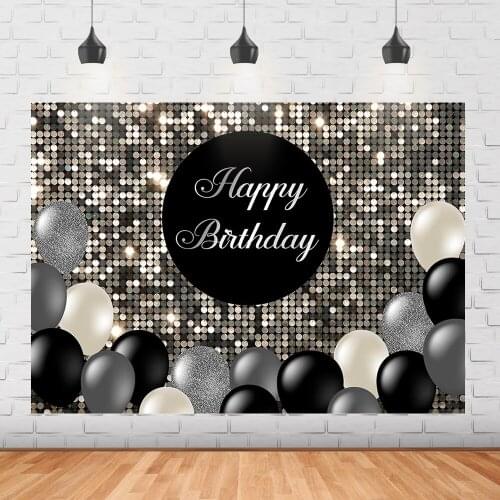 Glitter round sequins backdrop birthday party golden polka dots black and white glitter balloons adult photography background