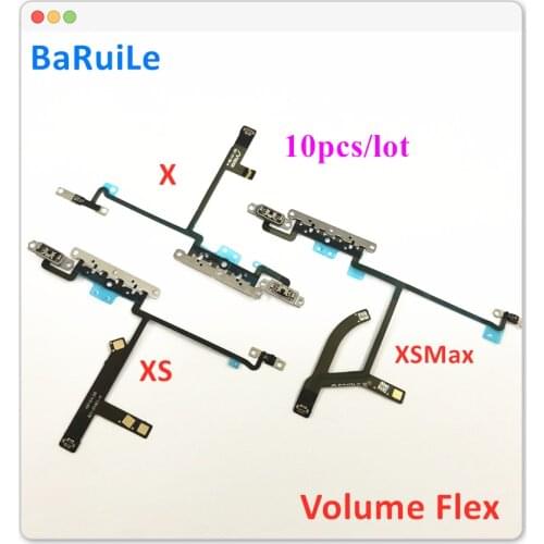 BaRuiLe 10pcs Volume Flex Cable for iPhone X XS Max 11 Pro Max On Off Switch Control Metal Bracket with Metal Repair Parts