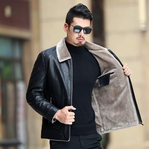 NEW Winter Men Leather Suede Jacket Fashion Brand Quality Fleece Lined Motorcycle Faux Leather Coats Male Outerwear BLACK