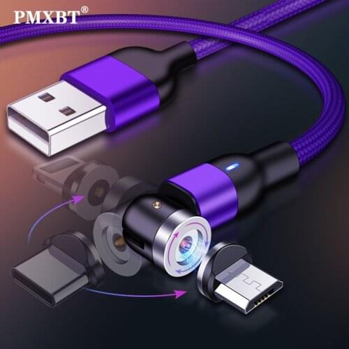Magnetic USB Cable 2.4A Fast Charging Micro USB Type C Cable For iPhone Samsung Mobile Phone 360°+180° Rotation Magnet Data Cord