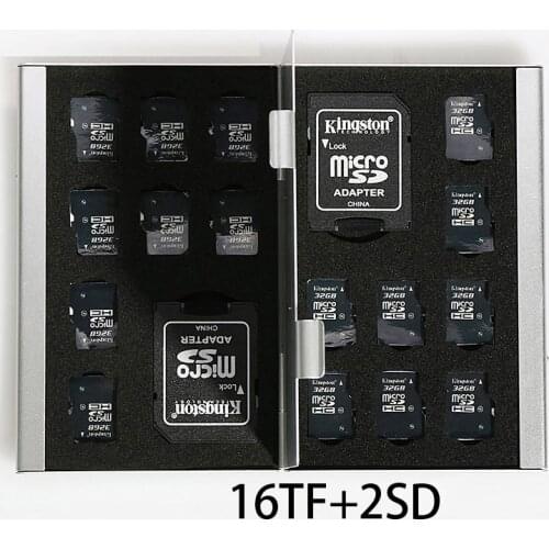 Micro 18 in 1 Aluminum case Storage Box Bag Memory Card Case Holder Wallet For 2*SD Card 16*Mirco SD/TF SDHC Large Capacity