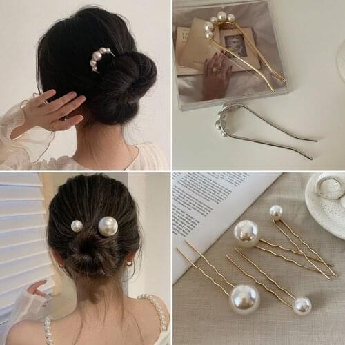 Fashion Pearl Hair Sticks for Women Metal Hair Clip Pins Minimalist U Shape Hairpins Women Girls Hair Bun Maker Hair Accessories