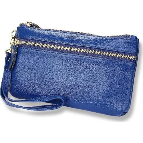 Fashion Women Casual Clutch Bag Genuine Cow Leather Wristlets Wallet Ladies Coin Purse Pocket Soft Zipper Key Case Gift