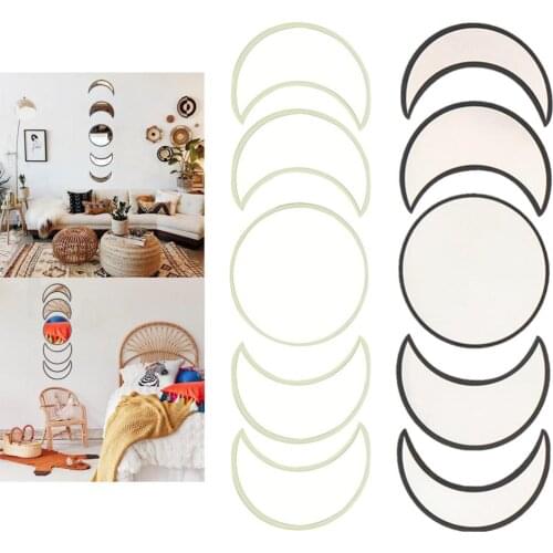 Moon Shape Wall Decals, 5 PCS Large Removable Acrylic Mirror Wall Stickers for Home Living Room Bedroom Decor (26.5cm Diameter)