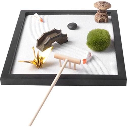2021 Table Desk Zen Garden Sand Tray Natural Stones Wood Rake Meditation Craft Home Decorative Plate Kids Toy Accessories