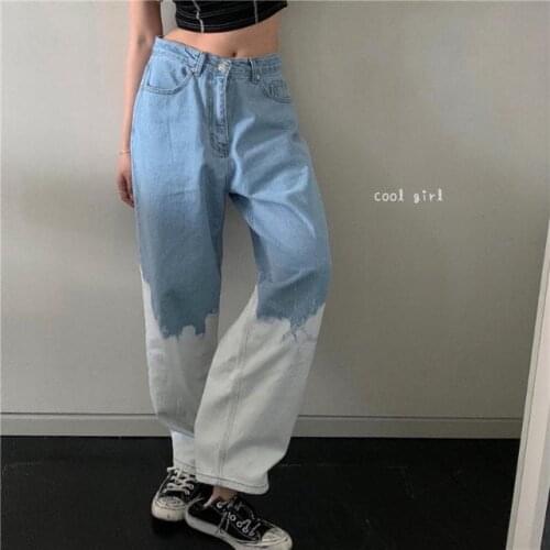 2020 new trendy Harajuku style Korean chic all-match jeans womens personality high-waist straight-leg pants