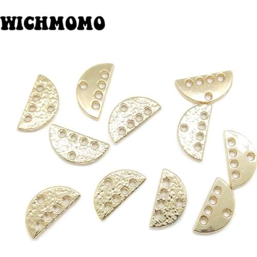 New 15mm 10pcs Half Round Connector Zinc Alloy Plating Gold Earrings Porous Connector Charms Pendant for DIY Jewelry Accessories