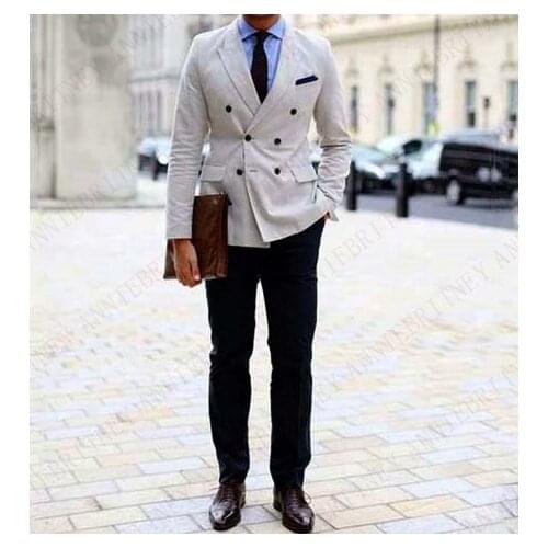 ANNIEBRITNEY 2019 Formal Men Suit Set Casual Linen Beach Suit Wedding Groom Stylish Prom Dress Men Party Wear Tuxedo Custom Size