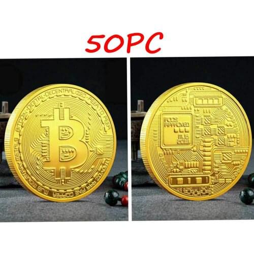 50PC Bitcoin Commemorative Round Collectors Coin Bit Coin is Gold Plated Coins