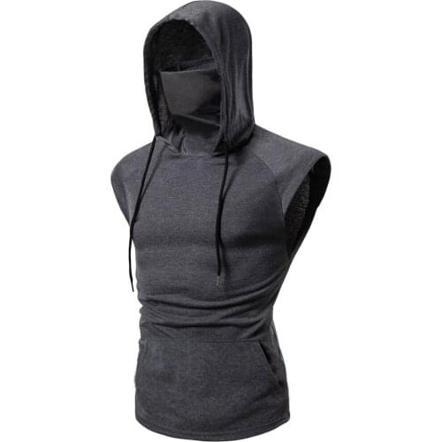 QNPQYX New Summer Mens Hooded Vest Plus Size Hooded TANK TOPS Fashion Sleeveless Vest For Men Streetwear Ninja Cosplay Vest