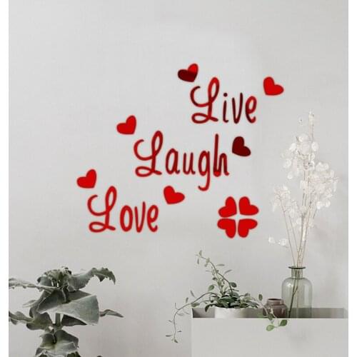 Removable Live Laugh Love Mirror Wall Stickers Letters and Heart Self Adhesive Acrylic Wallpaper Home Decoration Art Mural Decor
