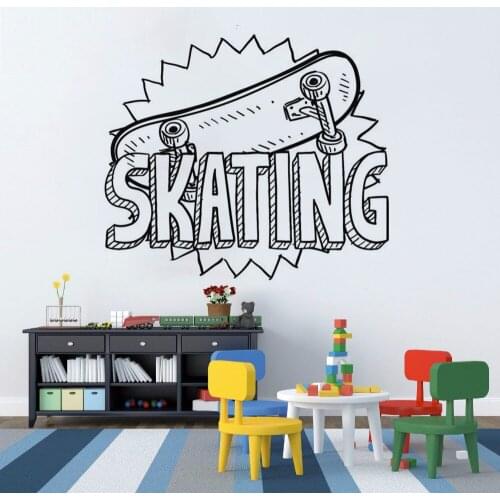Skateboard Vinyl Sticker Skating Sports Wall Decal Kids Gift Skateboard Wall Art Mural Kids Room Removable Home Decor AY1198