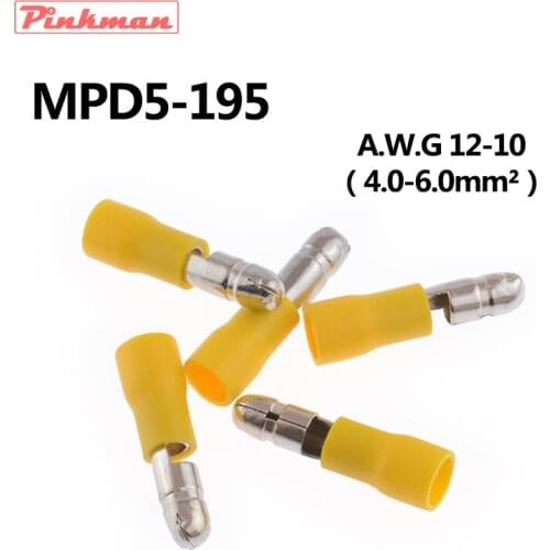 MPD5-195 MPD5.5-195 Bullet Shaped Male Insulating Joint Wire Connector Electrical Crimp Terminal AWG12-10 MPD 4-6mm2