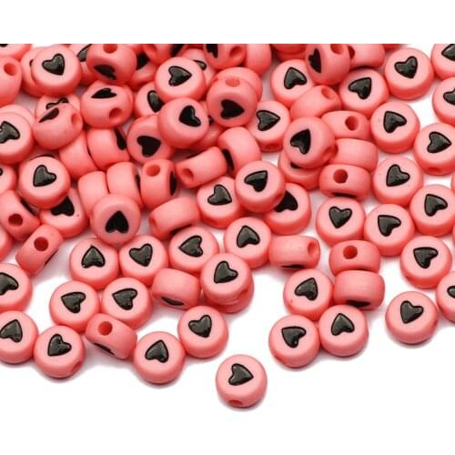 Light Pink Round Acrylic Spacer Beads 100-500pcs Heart Pattern Loose Beads For Jewelry Design DIY Necklace Bracelet Accessories