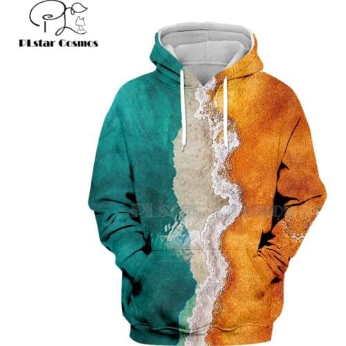 PLstar Cosmos Orange Blue blend sea beach 3d hoodies/Sweatshirt Winter autumn Harajuku Long sleeve streetwear