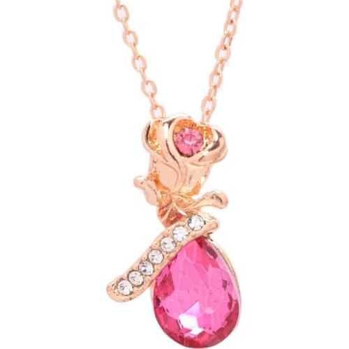 Trend Angel Crystal Rose Flower Pendant Charm Beauty Jewelry Gold Wedding Necklace For Women