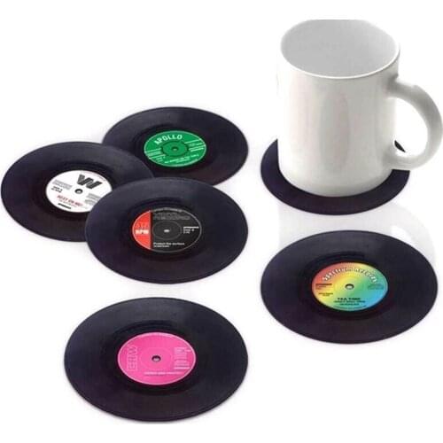 Vinyl Record Table Mats Drink Coaster Table Placemats Creative Coffee Mug Cup Coasters 6 PCS Heat-resistant Nonslip Pads