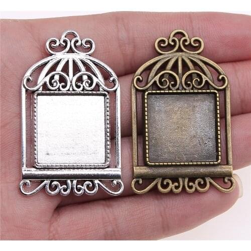 WYSIWYG 3pcs 20mm Inner Size Antique Bronze Antique Silver Color Birdcage Square Cabochon Base Setting For Jewelry Making